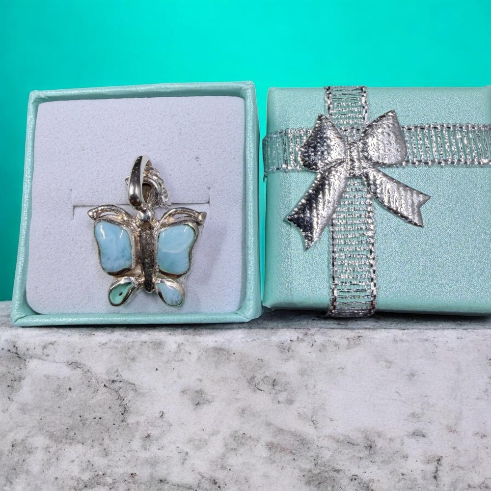 Sterling Silver Italy Necklace‎ Blue Butterfly Pendant Dainty Feminine 925 Fairy